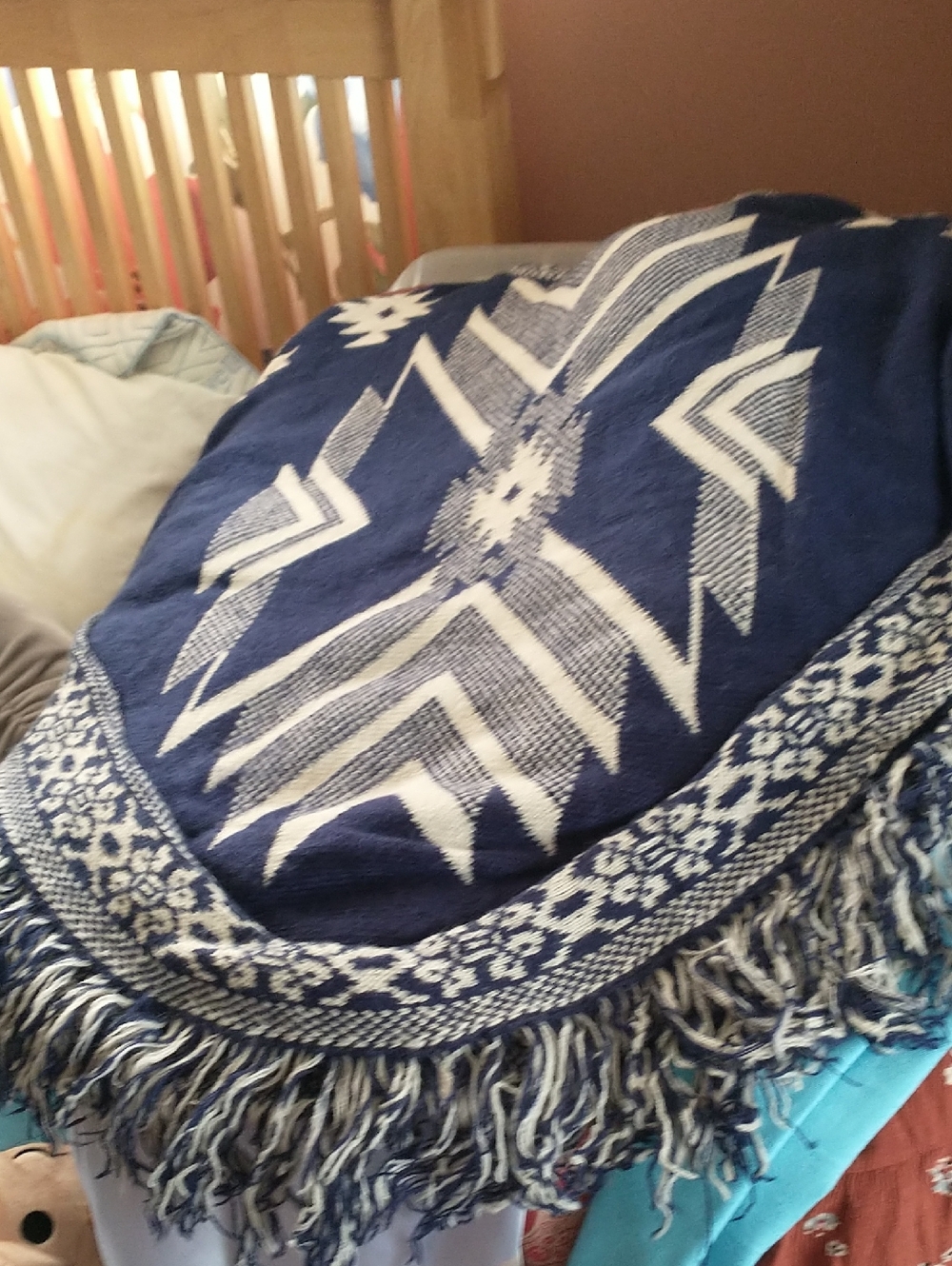 Blue Tan Fringe poncho